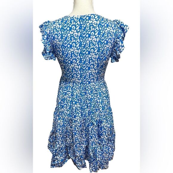 Pinch Tiered Mini Dress Blue White Ruffle Sleeveless - Picture 5 of 7